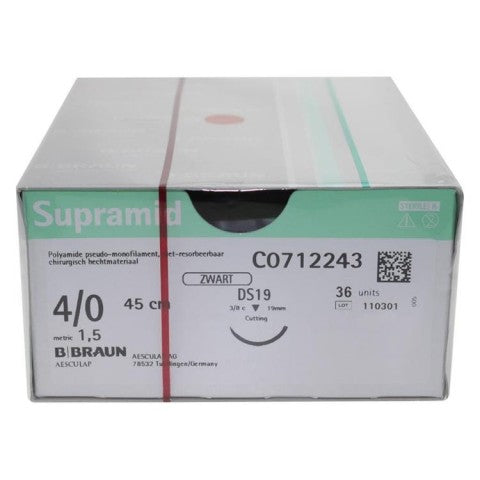 Supramid needle thread HS, black, 15 USP 4-0, 45 cm, pack of 36