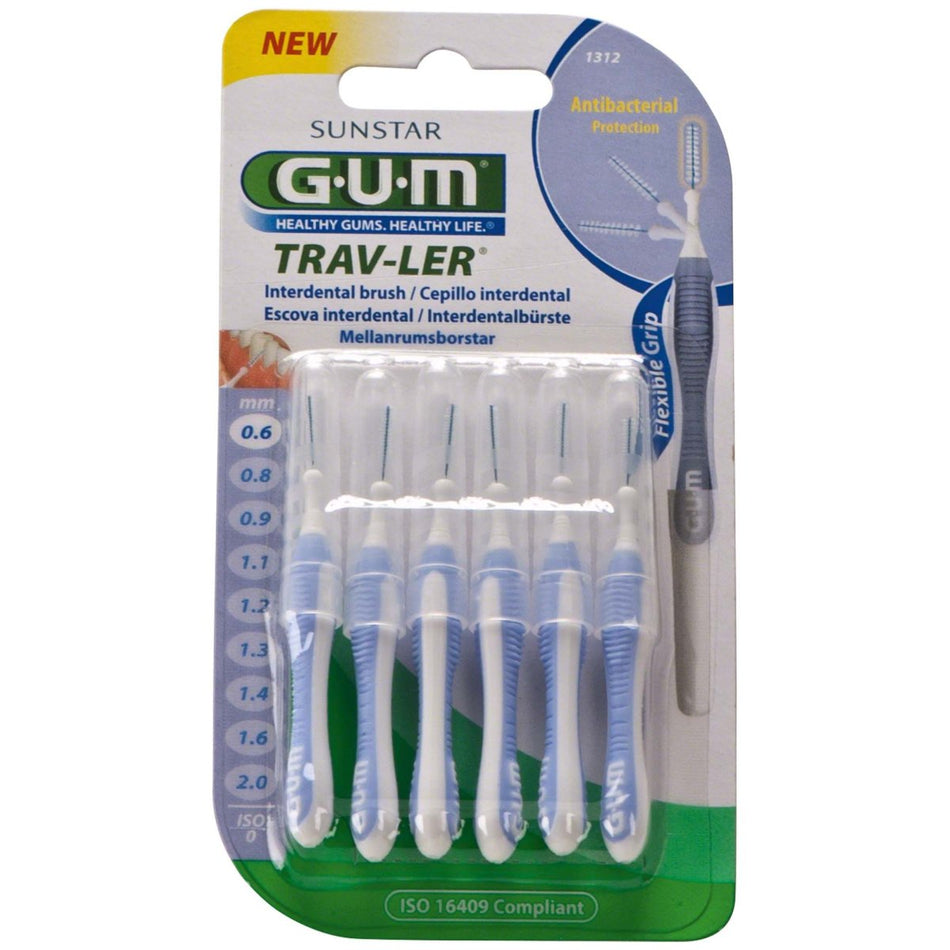 GUM TRAV-LER Interdental Brushes Blister Pack 6 Brushes Candle, light blue, Ø 0.6 mm