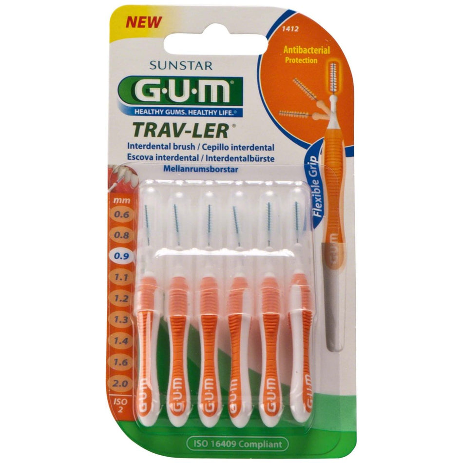 GUM TRAV-LER Interdental Brushes Blister Pack 6 Brushes Candle, orange, Ø 0.9 mm