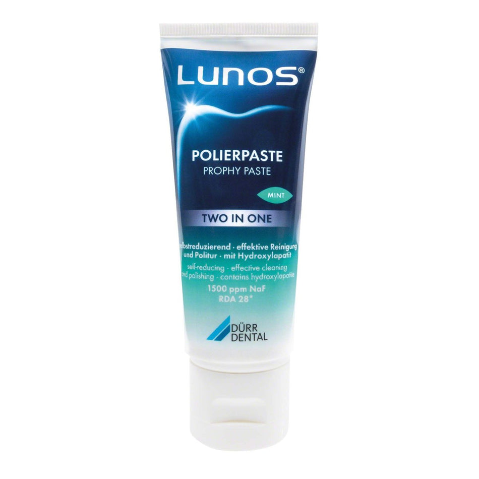 Lunos polishing paste, two in one, mint, tube of 100 g