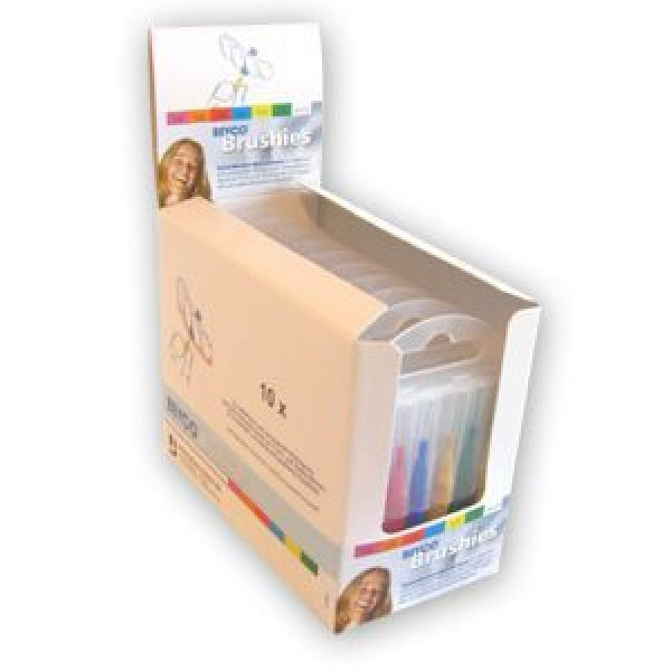 Interdental brushes Brushies, conical 0.6 mm white, PHD 1.10 - 2.00 mm, display pack 10 x 7 pieces