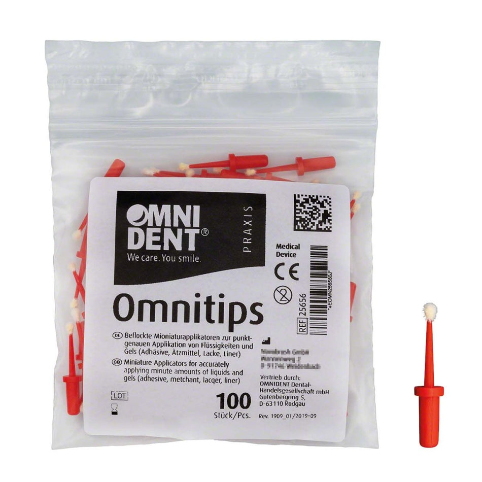 Omnitips, disposable applicators, flocked, red, pack of 100