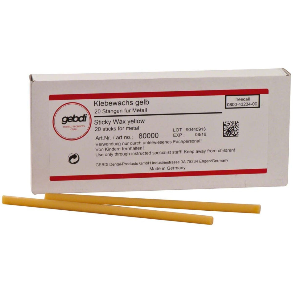Adhesive wax sticks, yellow, pack of 20