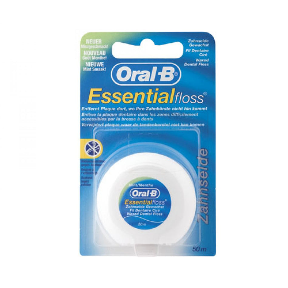 Oral-B Essential Floss, dental floss, waxed, mint, pack of 50 m