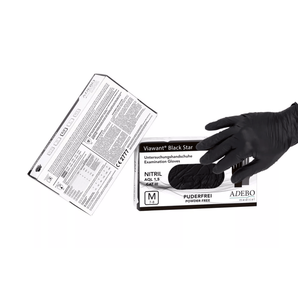 Disposable gloves, nitrile, powder-free, black, size M, pack of 100