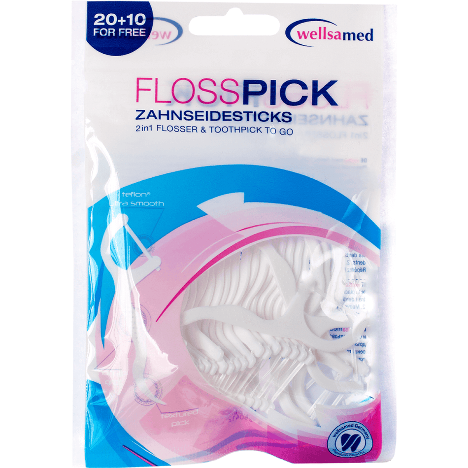 Wellsamed Flosspick dental floss sticks, 30 pieces, white
