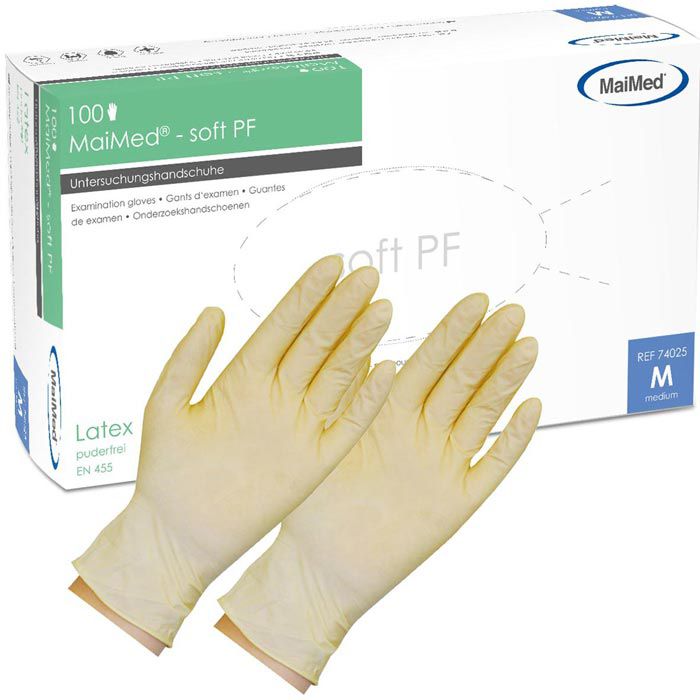 MaiMed soft latex gloves powder-free size S, non-sterile, 100 pcs/box