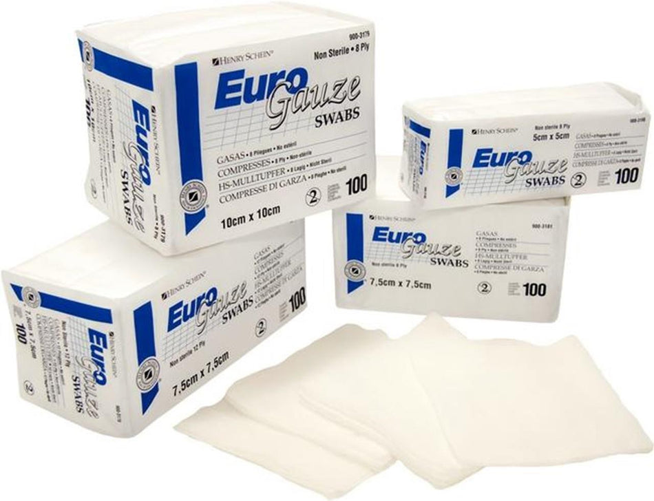 HS gauze compresses, Euro Gauze, non-sterile size 10 x 10 cm, 8-ply, pack of 100