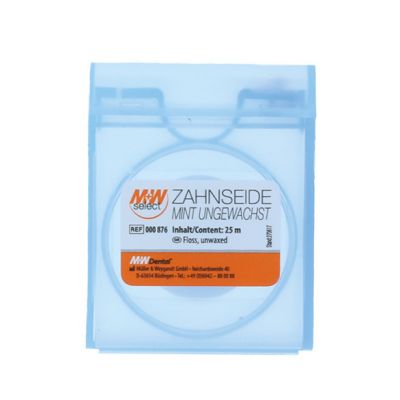 M+W dental floss, tear-resistant, mint, unwaxed, pack of 25 meters