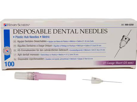 HS injection cannulas, disposable dental needles, short, 27G, Ø 0.4 × 25 mm, violet, pack of 100