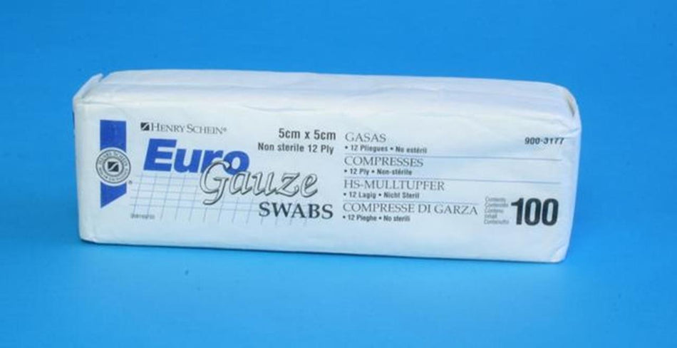 HS gauze compresses, Euro Gauze, non-sterile size 5 x 5 cm, 12-ply, pack of 100