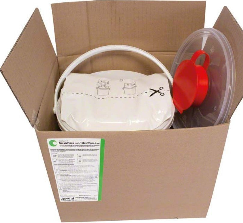 Maxi Wipes reel / Maxi Wipes-L reel | Maxi Wipes reel, 17 x 26 cm, StarterSet 1 dispenser box, empty and 1 NF bag x 250 wipes