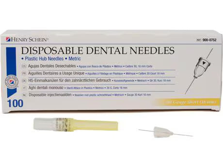 HS injection cannulas, disposable dental needles, short, 30G, Ø 0.3 × 16 mm, yellow, pack of 100