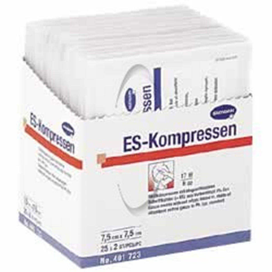 Es-compresses sterile 7.5x7.5 cm 8-ply, 25x2 pieces