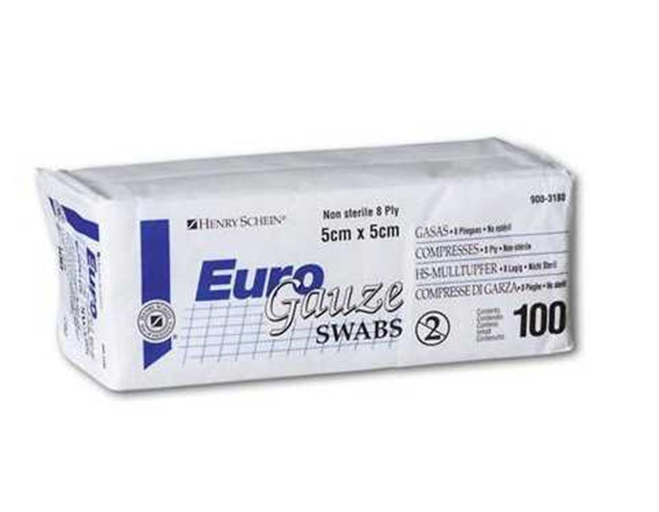 HS gauze compresses, Euro Gauze, non-sterile size 5 x 5 cm, 8-ply, pack of 100