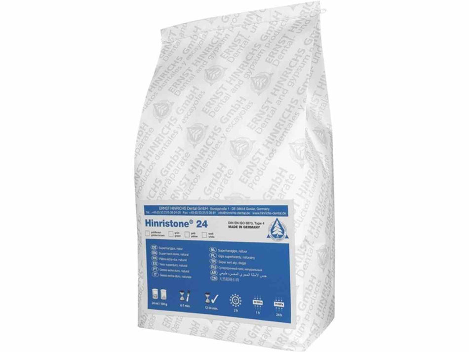 Hinristone 24, model making, 24 ml : 100 g, class 4, colour white, processing time 6-7 min, super hard plaster, setting time 12-14 min, expansion after 2 h : 0.1%, bucket 10 kg