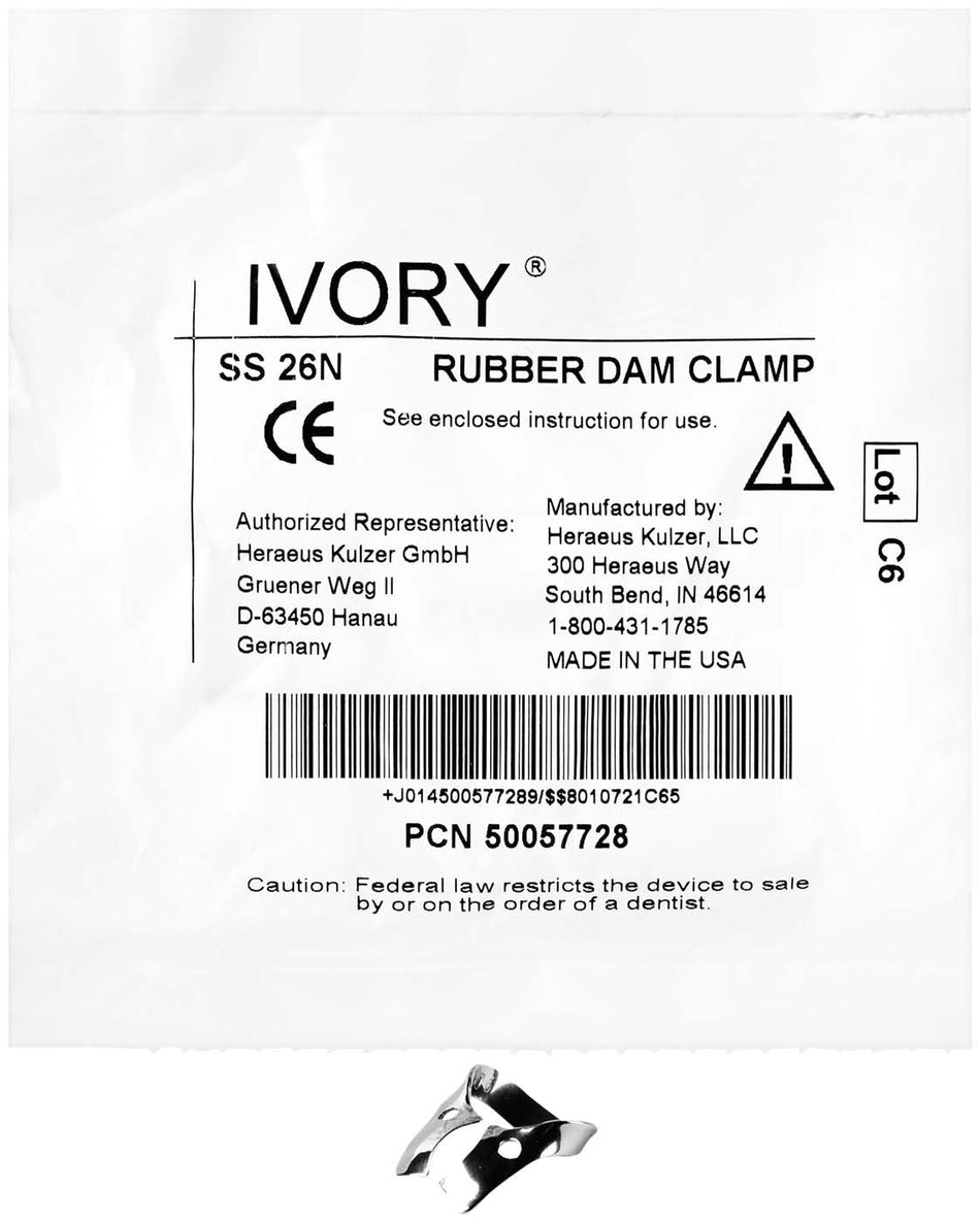 Ivory rubber dam clamp No. 26N, 1 piece