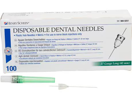 HS injection cannulas, disposable dental needles, long, 27G, Ø, 0.4 × 42 mm, pack of 100