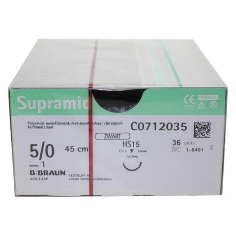 Supramid needle thread, black, HS 15, USP 5-0, pack of 36