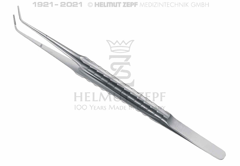Micro-Atrauma Forceps according to Cooley, 16 cm, 9 mm, ZEPF line, curved with guide pin, thread plate