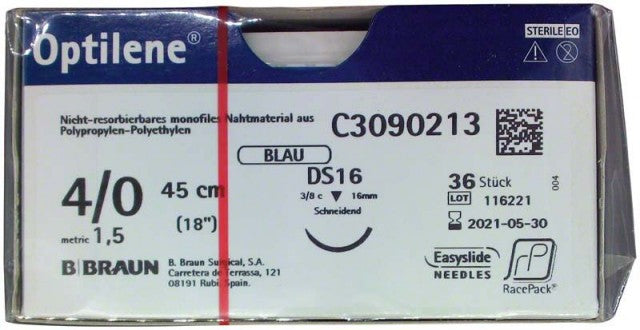 Optilene 4/0 (1.5) 45cm Ds16 (M) RCP, pack of 36