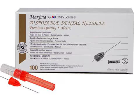 HS-Maxima injection cannulas, disposable dental needles red - 25G, 17 x 23, short, Ø 0.5 mm, pack of 100