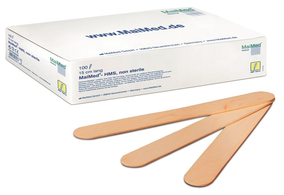 Wooden tongue depressor, non-sterile, 150 x 20 mm, pack of 100