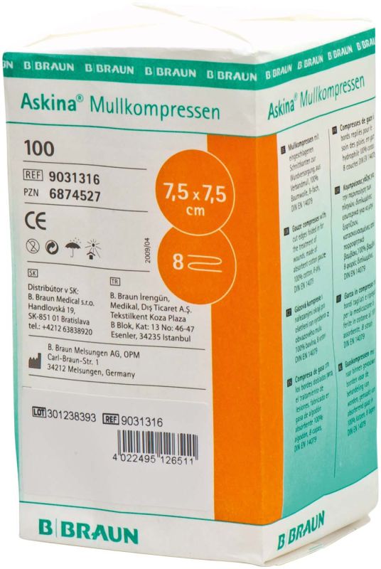 Askina gauze compresses pack of 100 7.5x7.5 cm