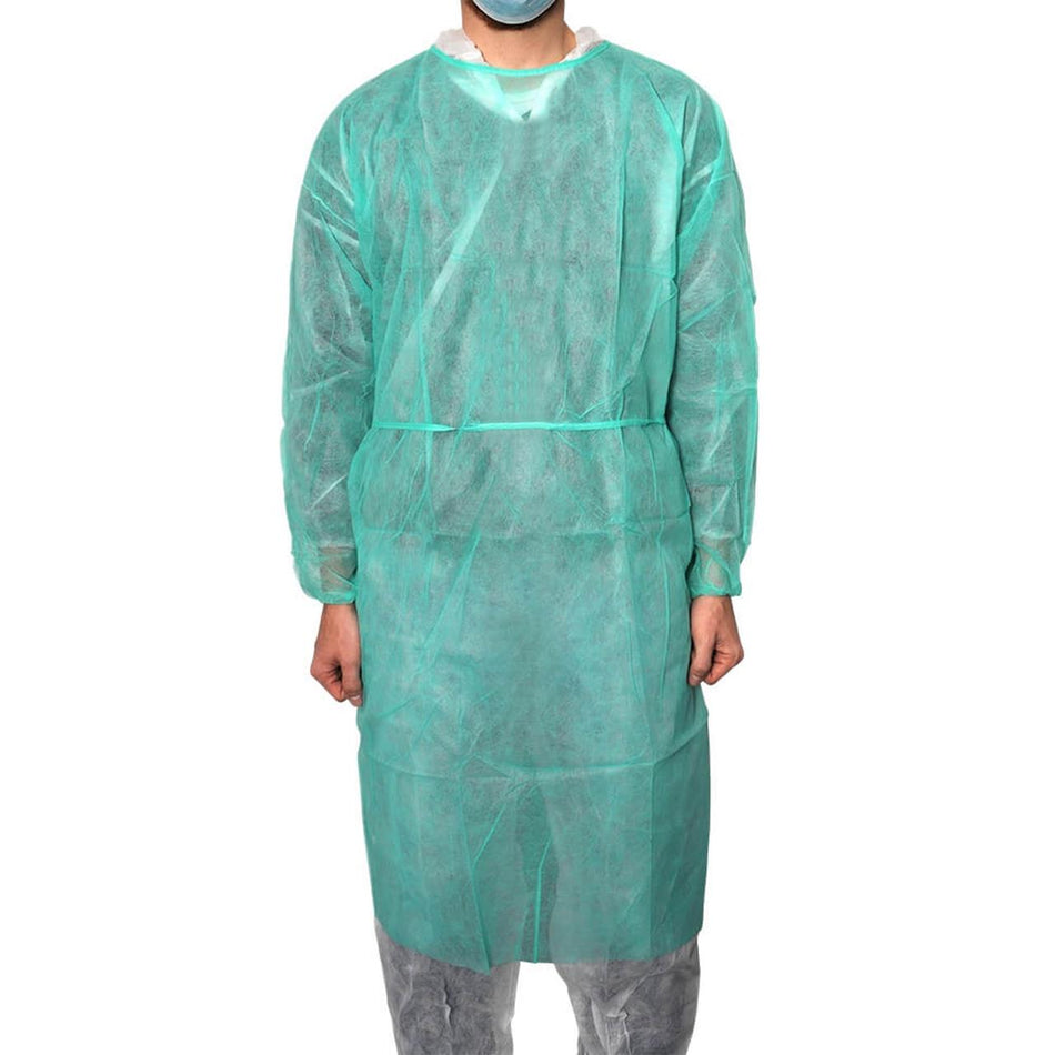 MaiMed-Coat Protect, protective gown made of fleece, green, non-sterile, elastic cuffs, length 120 cm, 10 pcs.