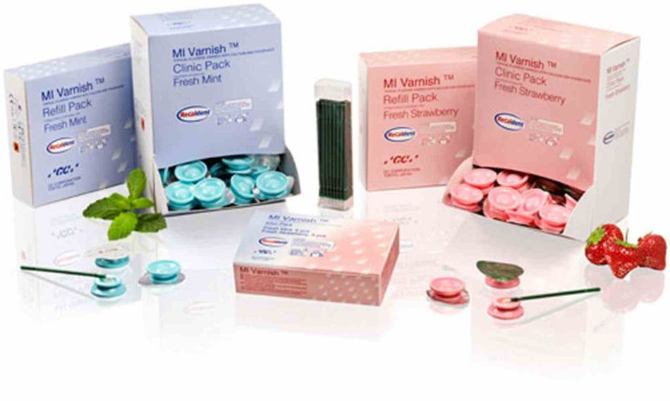 GC MI Varnish - Clinic Pack Mint, Pack 100 x 0.4 ml and 100 brushes