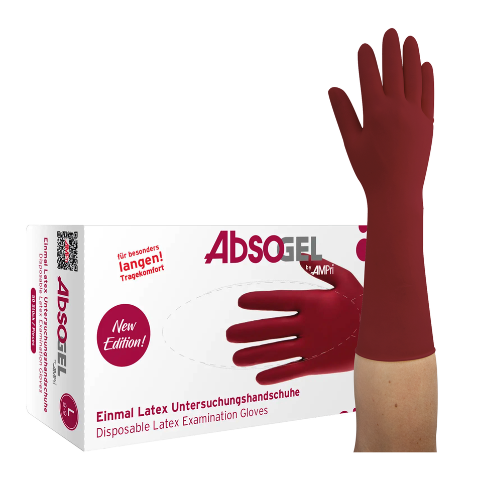 Absogel - latex gloves, wine red, powder-free - M, 50 pieces