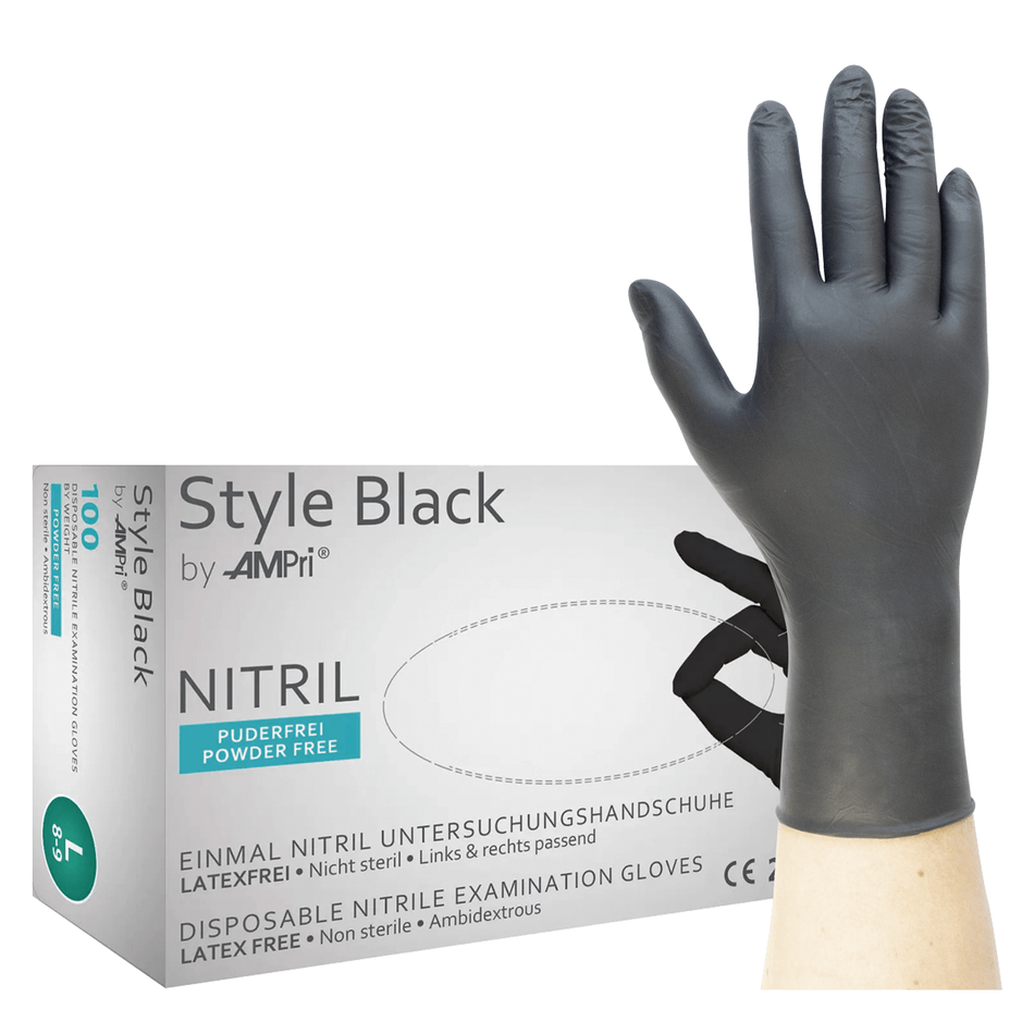 Style Black - Nitrile gloves, size L, black, powder-free, pack of 100