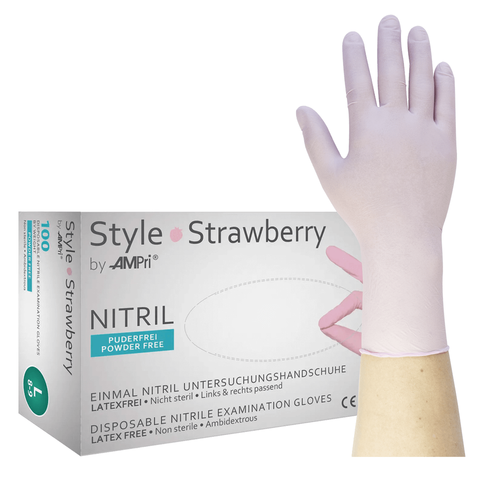 Style Strawberry - Nitrile gloves pink, powder-free - XS, 100 pieces