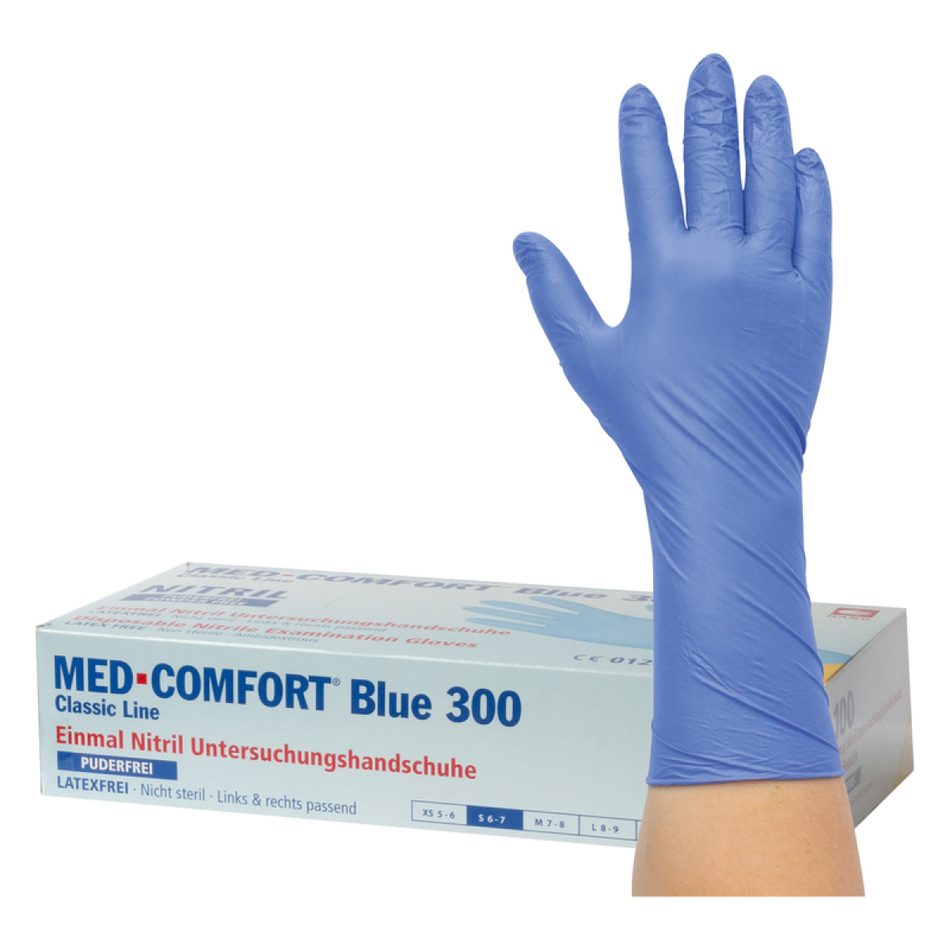 MED-COMFORT Blue 300 - Nitrile gloves, powder-free - S, 100 pieces