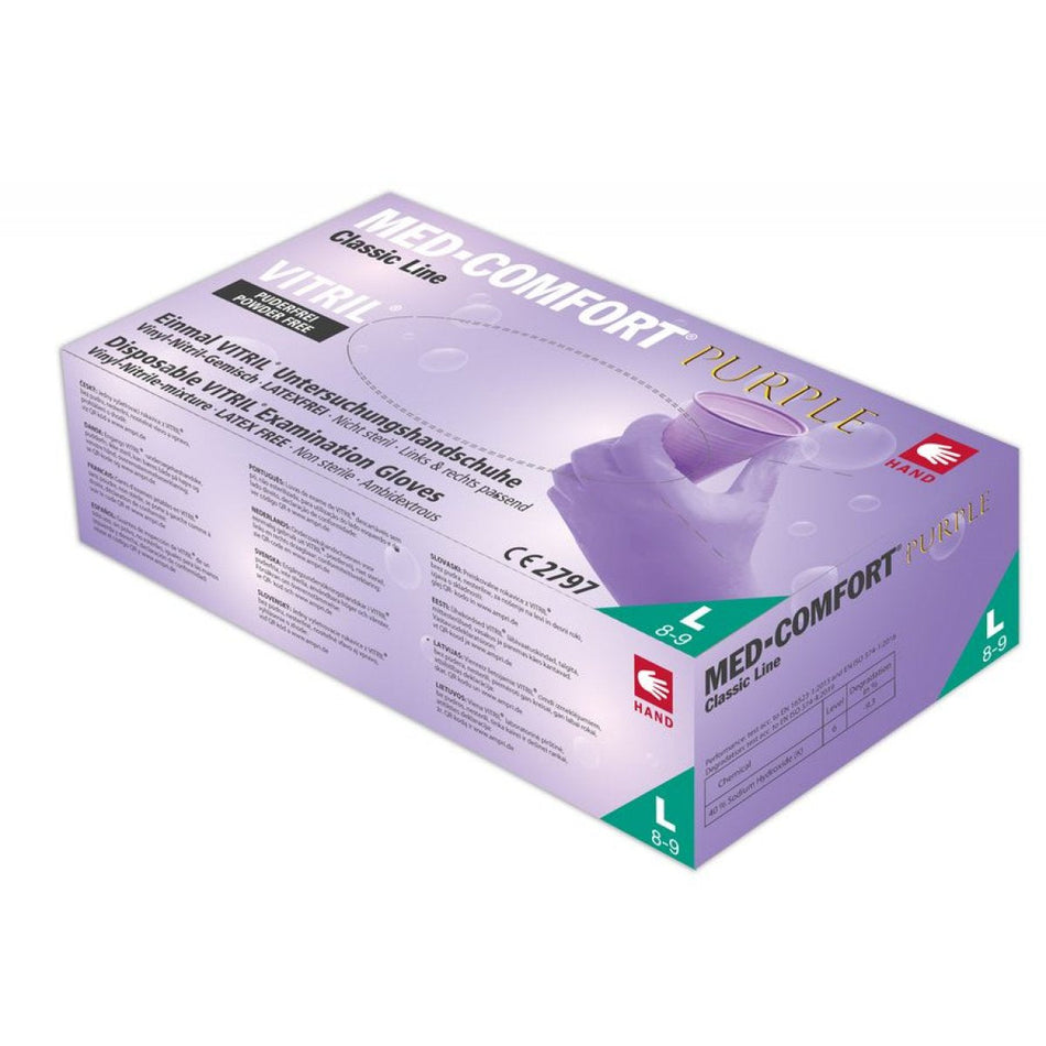 Med-Comfort vinyl nitrile examination gloves, purple, M, 100 pieces