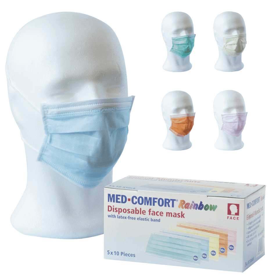 MED-COMFORT Rainbow face mask, 3-ply, color mix, 50 pieces