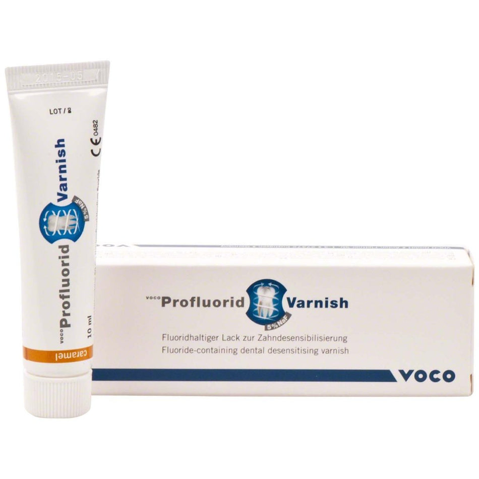 Profluorid Varnish, tooth desensitization varnish, contains fluoride, caramel, pack of 10 ml