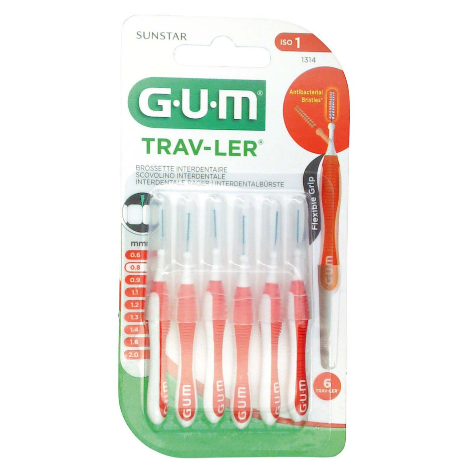 GUM TRAV-LER Interdental Brushes Blister Pack 6 Brushes Candle, red, Ø 0.8 mm