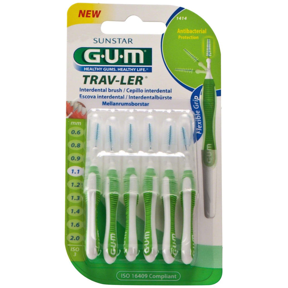 GUM TRAV-LER Interdental Brushes Blister Pack 6 Brushes Fir, green, Ø 1.1 mm