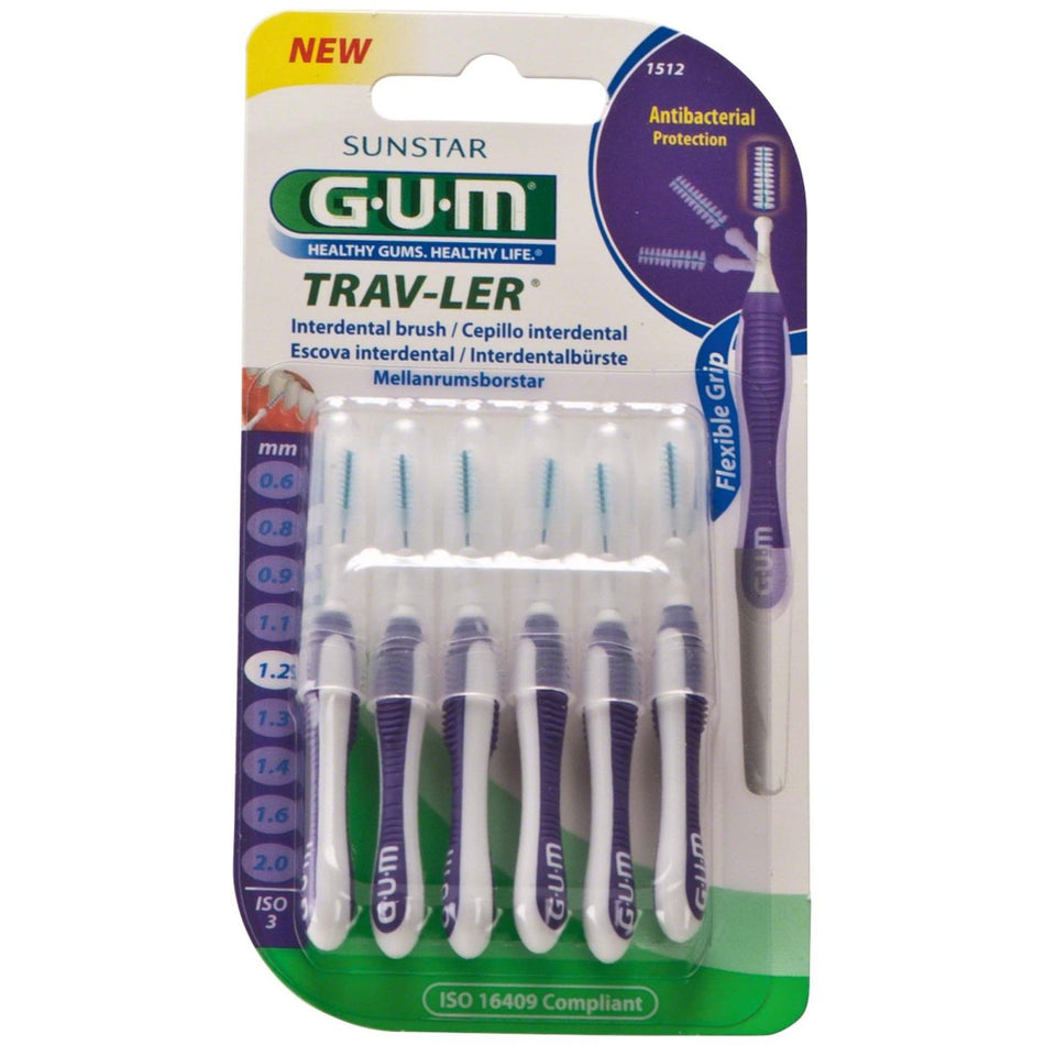 GUM TRAV-LER Interdental Brushes Blister Pack 6 Brushes Candle, violet, Ø 1.2 mm