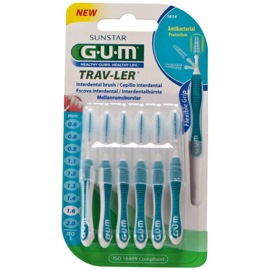 GUM TRAV-LER Interdental Brushes Blister Pack 6 Brushes Fir, blue, Ø 1.6 mm