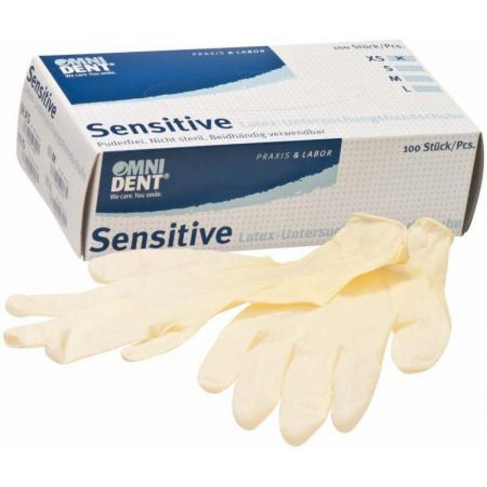 Sensitive latex gloves pack of 100 size. XS