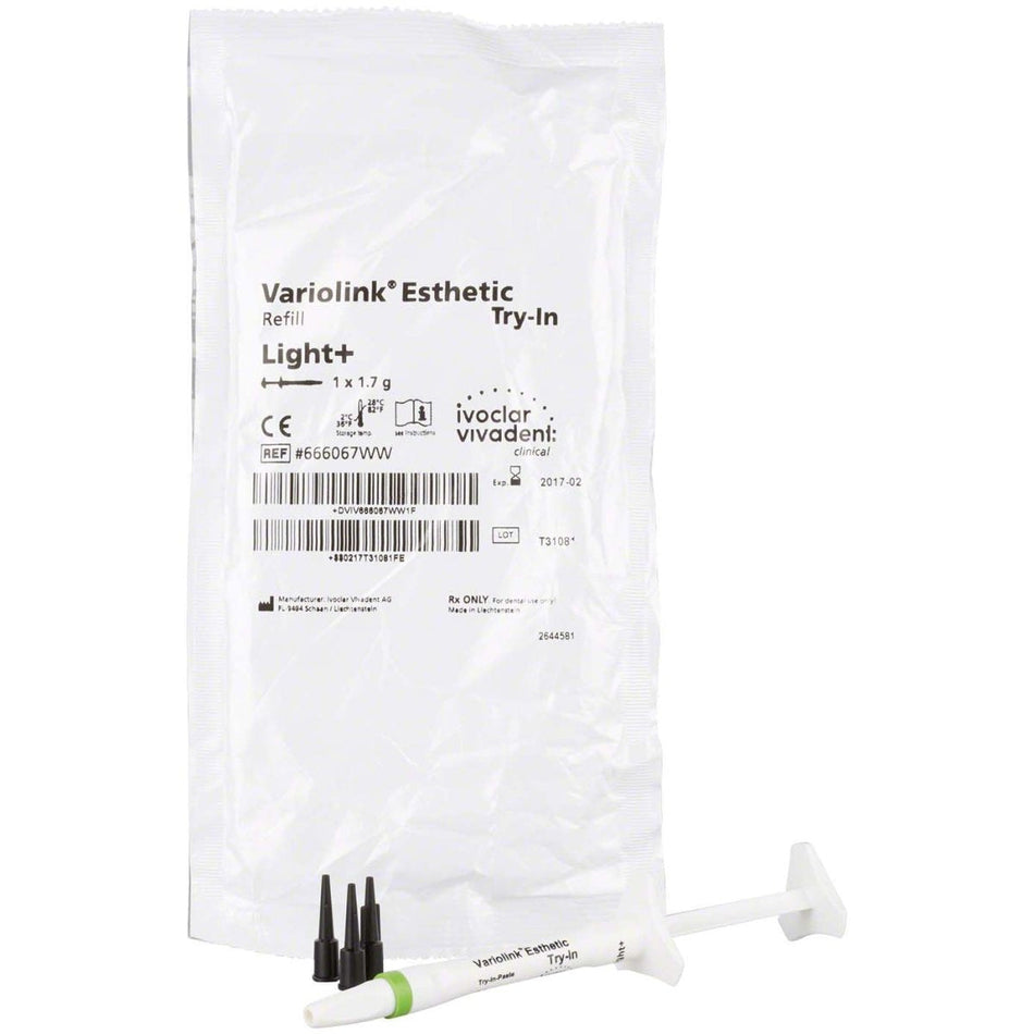 Variolink Esthetic Try-In Paste light+, luting composite, light- and dual-curing, syringe of 1.7 g