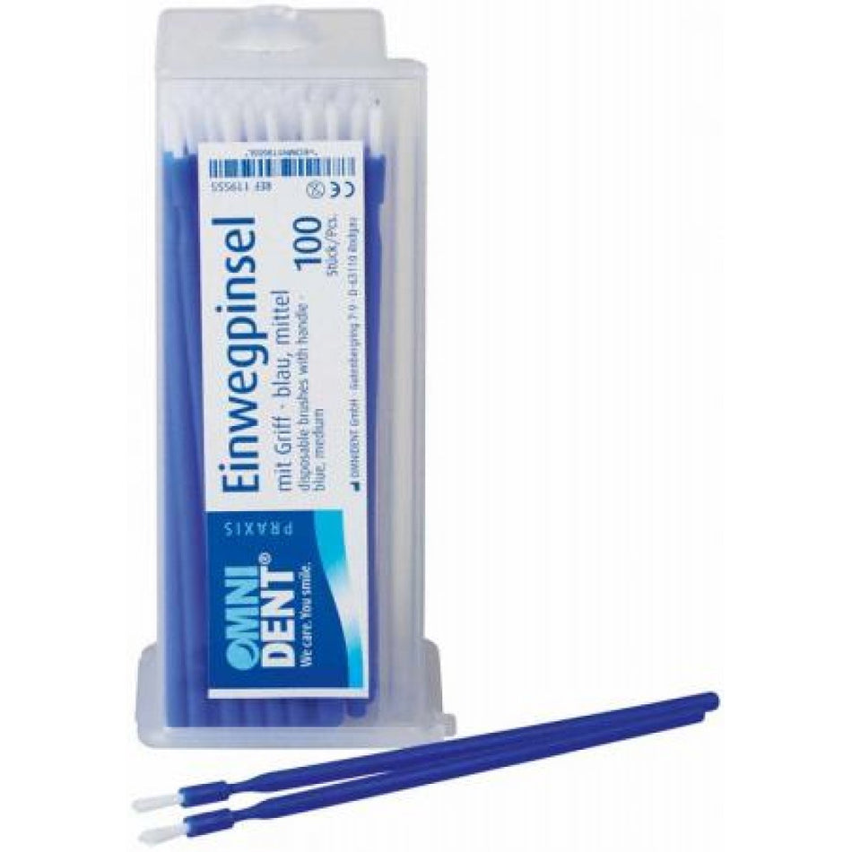 Omni disposable brush with handle, size M, blue, pack of 100