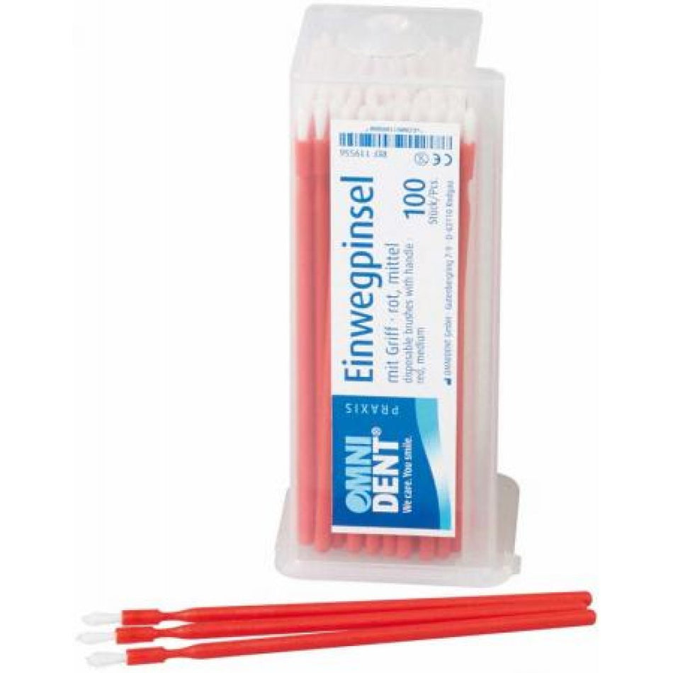 Omni disposable brush with handle 100 pcs. red, medium