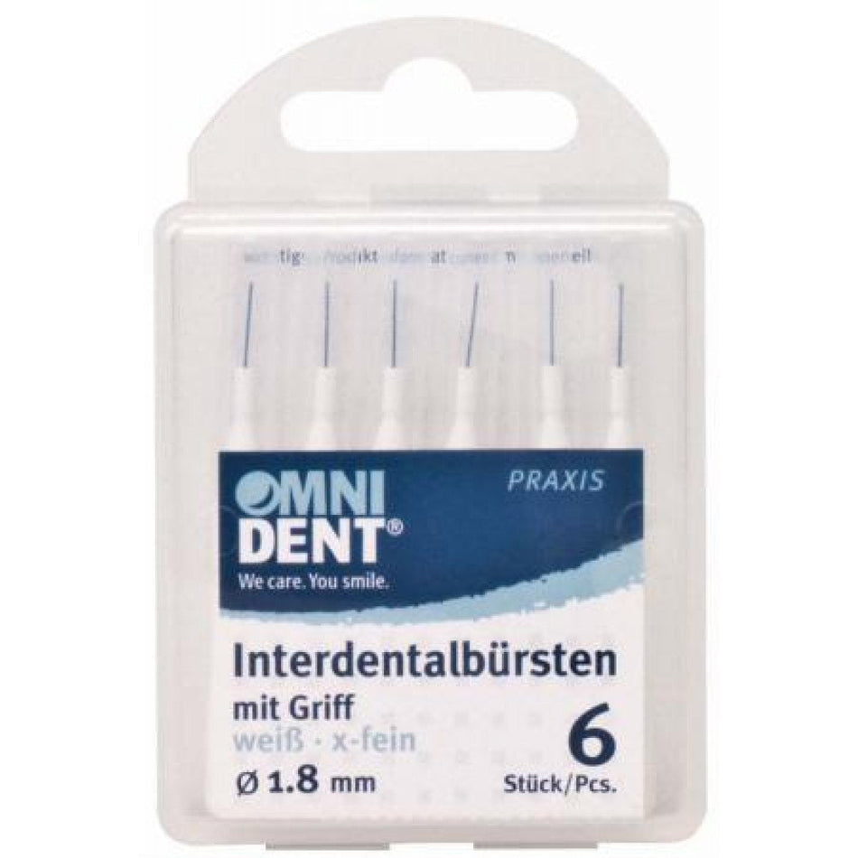 Interdental brushes with handle, white, x-fine, pack of 6