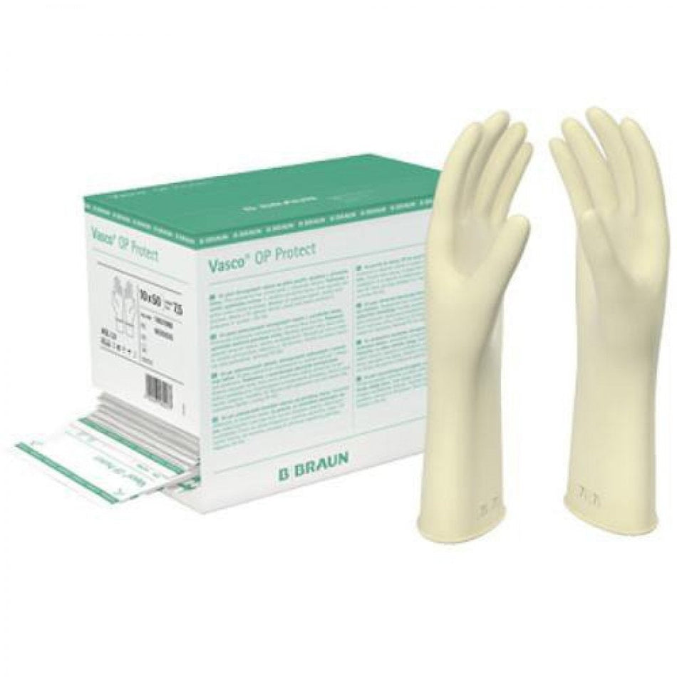 Vasco latex surgical gloves, powdered, size 7.5, white, pack of 50 pairs