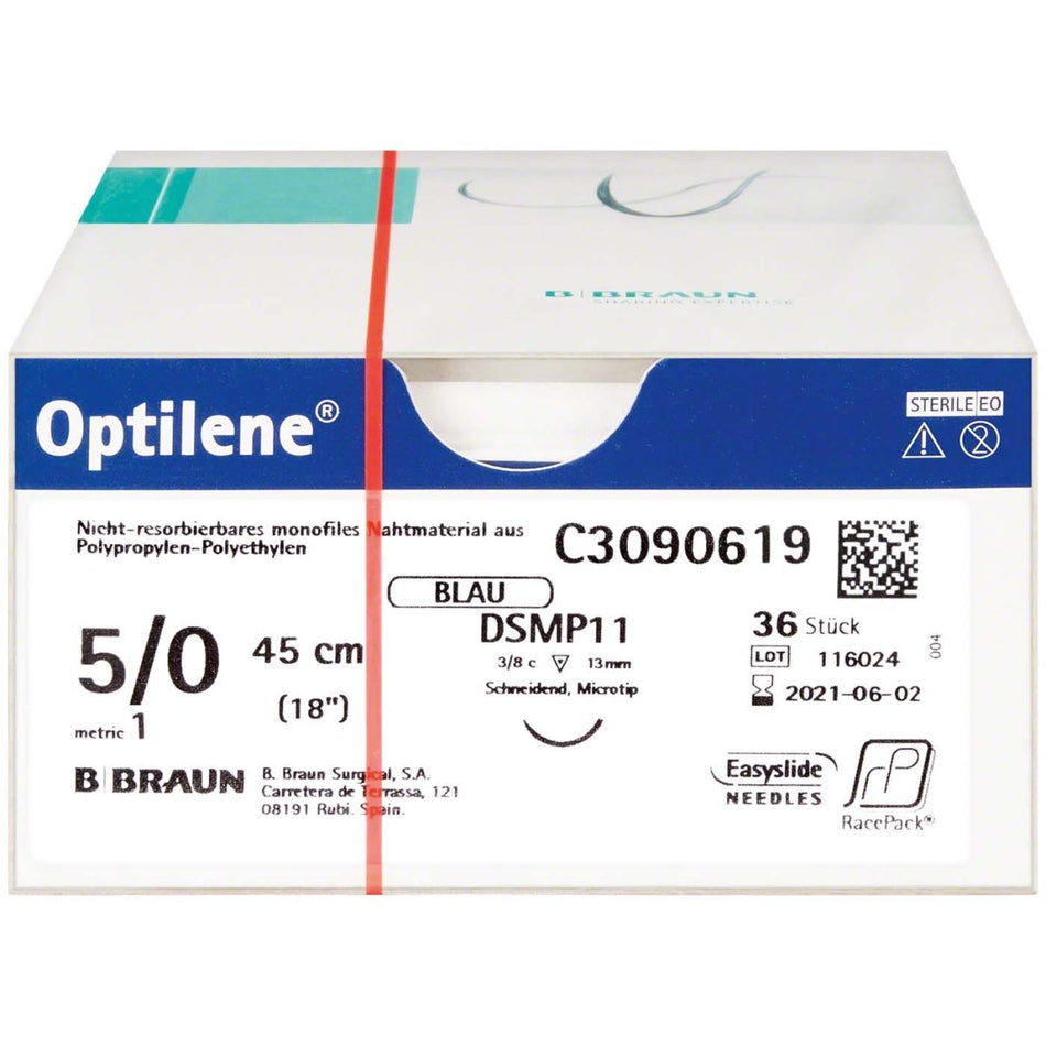 Optilene, suture material, USP 5/0, DSMP13, 45 cm, pack of 36