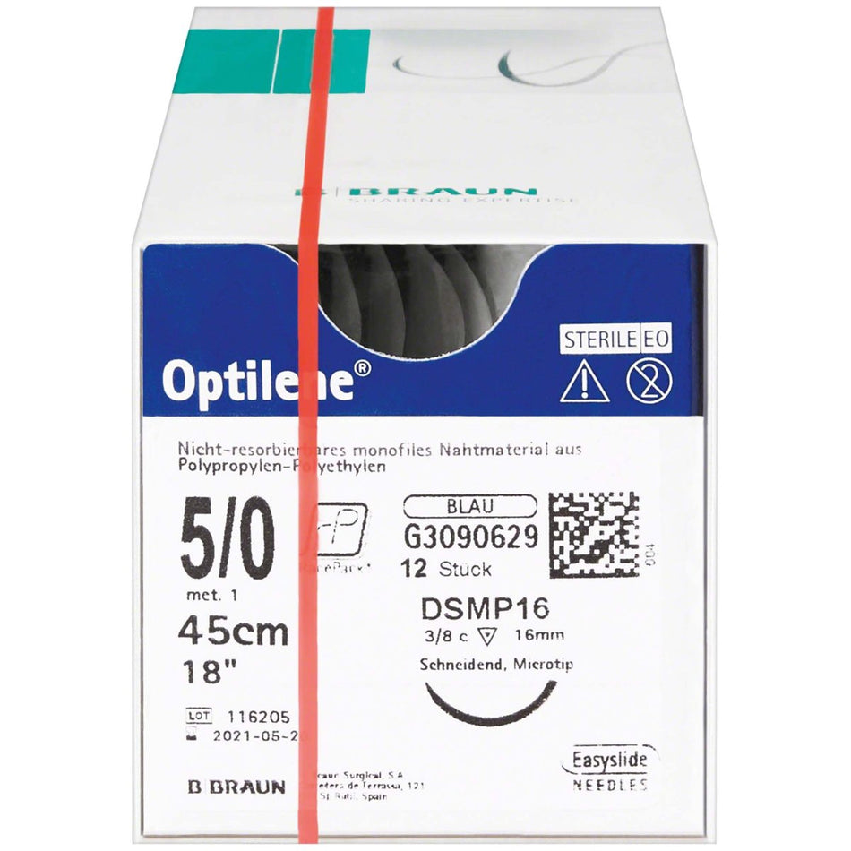 Optilene, 0.45 cm, USP 5/0, DSMP 16, blue, pack of 12