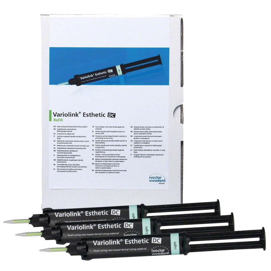 Variolink Esthetic DC, luting composite, light- and dual-curing, light, set, 3 syringes of 9 g each